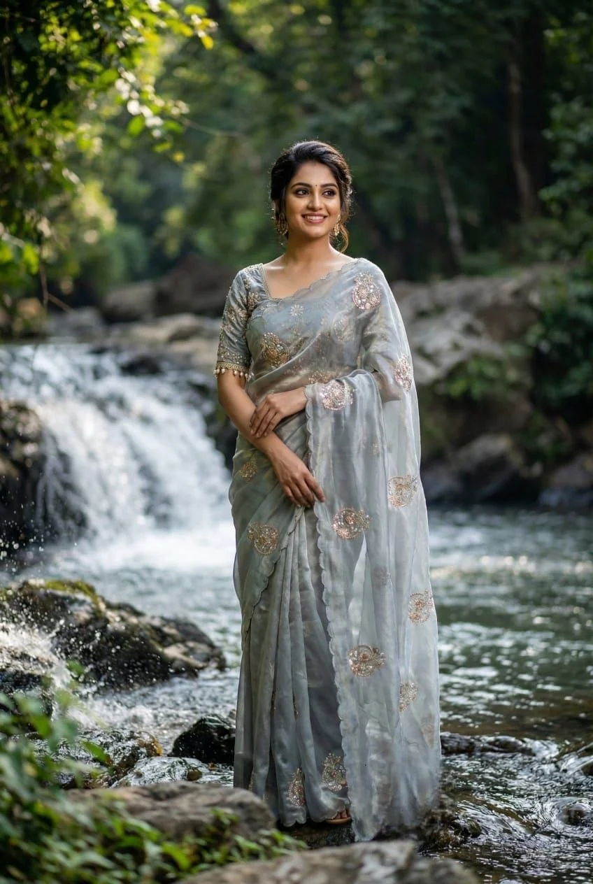 Olive Green Embroidery Work Designer Saree